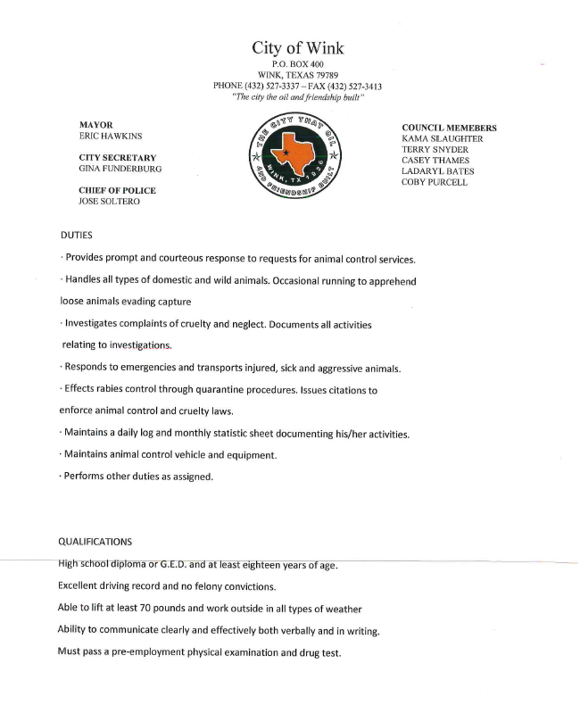 Temporary Humane Officer